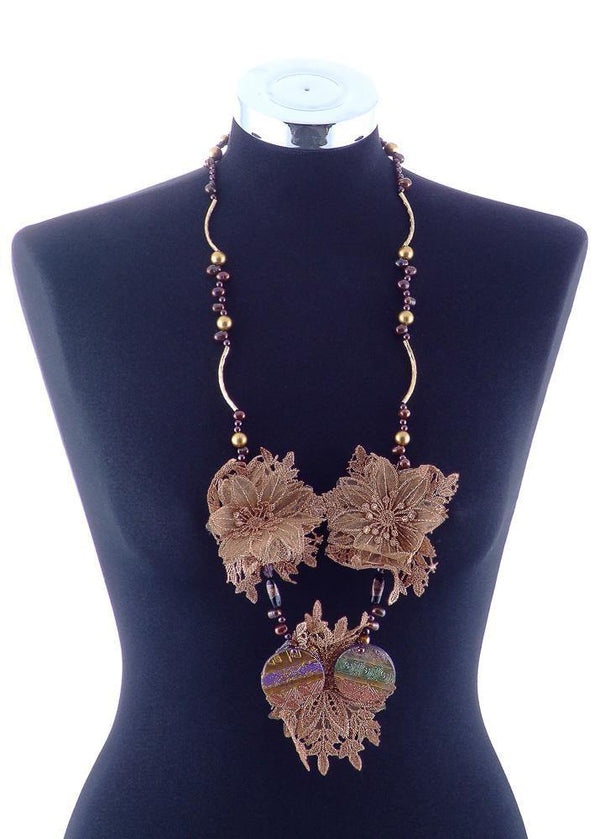 Colier margele semipretioase, dantela si argila polimerica  Liza Panait Liza Panait Online Boutique